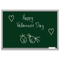 Valentine`s Day greeting with two funny faces on the chalkboard